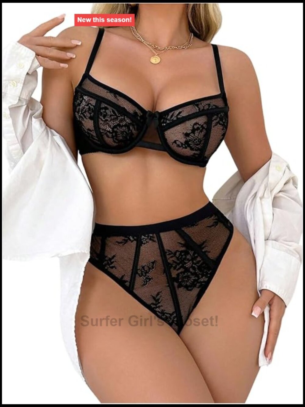 WDIRARA Women's Lace Sheer Lingerie Set Underwire Bra Panty 2 Piece